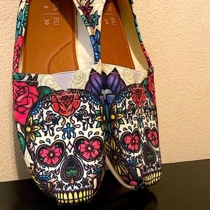 Skull Colorful Floral slip on flats